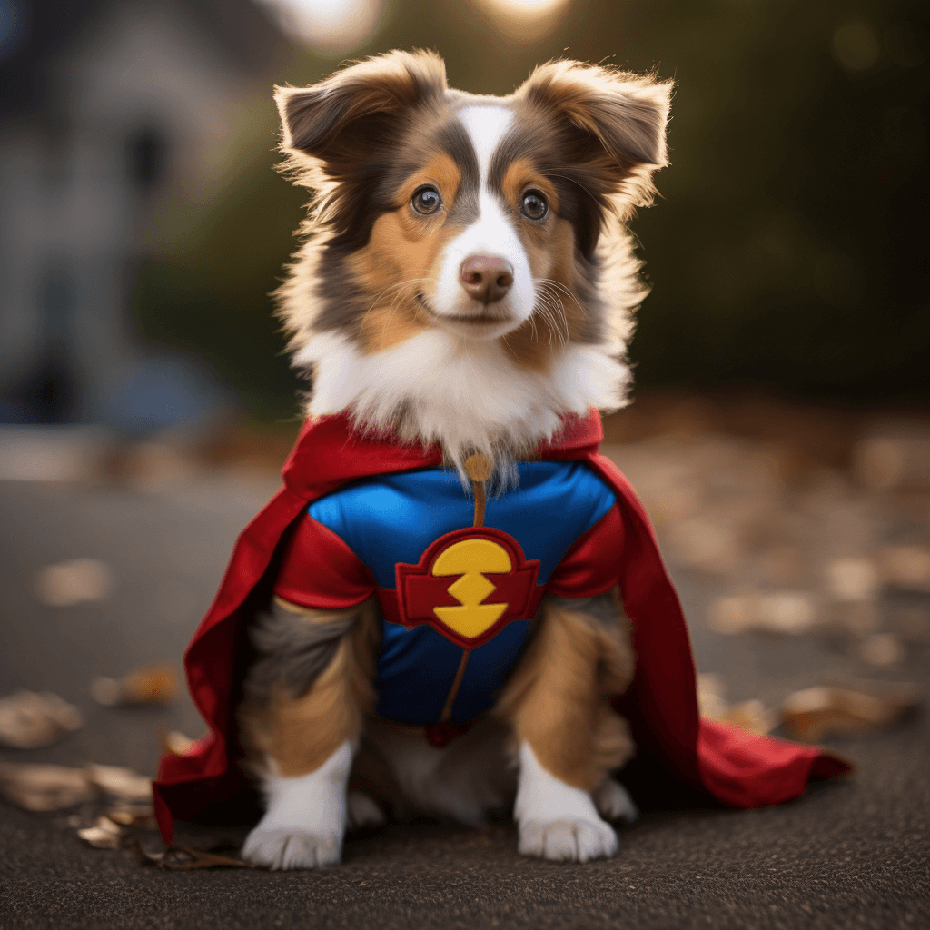 A puppy dressed as a superhero