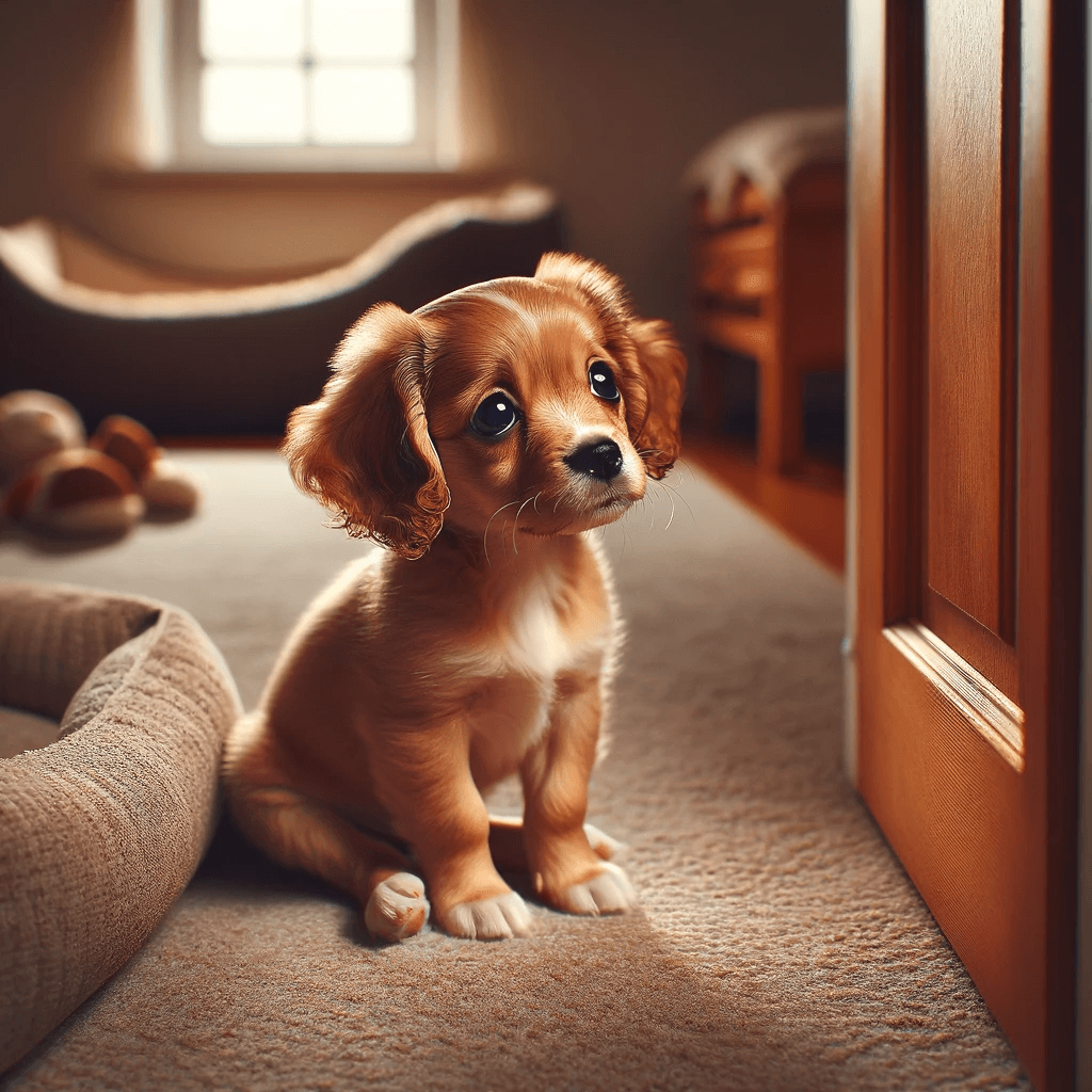 A cute puppy with a sad expression on is face