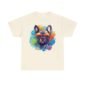 Sand Coloured T-shirt featuring a colourful image of a French bulldog wearing glasses,