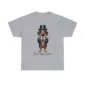 Grey T-shirt featuring a dachshund dressed as a lord