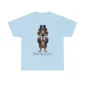 Blue T-shirt featuring a dachshund dressed as a lord