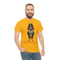 Man wearing gold coloured sausage dog t-shirt