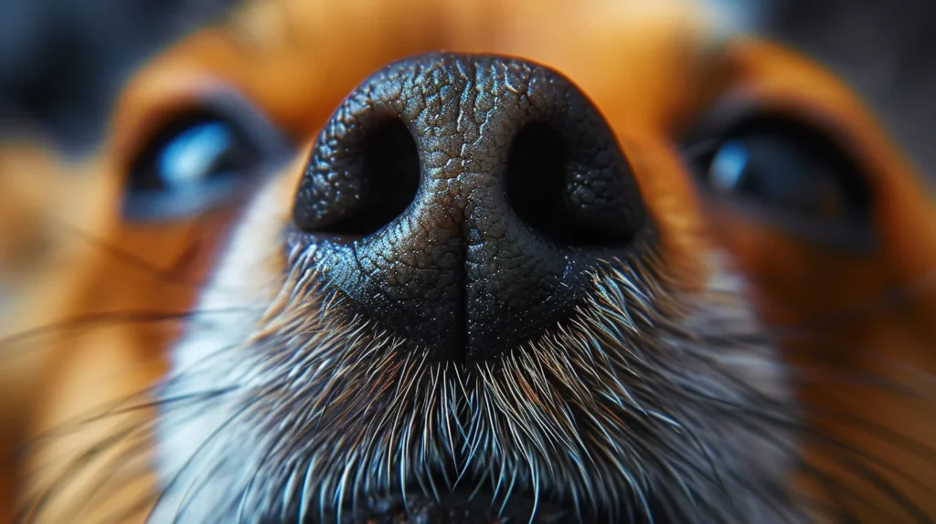 A close up photograph of a dog's nose